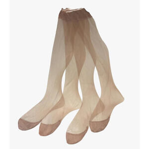 Vtg 50s Nylon Stockings Hosiery Garter Top Seamless Reinforced Toe 2 Matching Pr